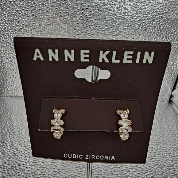 New ANNE KLEIN Gold-Tone Small Crystal Hoop Earrings - Picture 2 of 4